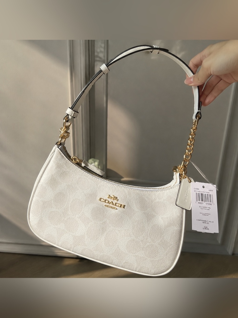 Coach White Signature Mini Shoulder Bag with Gold Chain - Picture 1 of 4